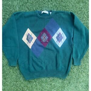 Vintage John Ashford Golf Sweater – Argyle Diamond Knit XL
